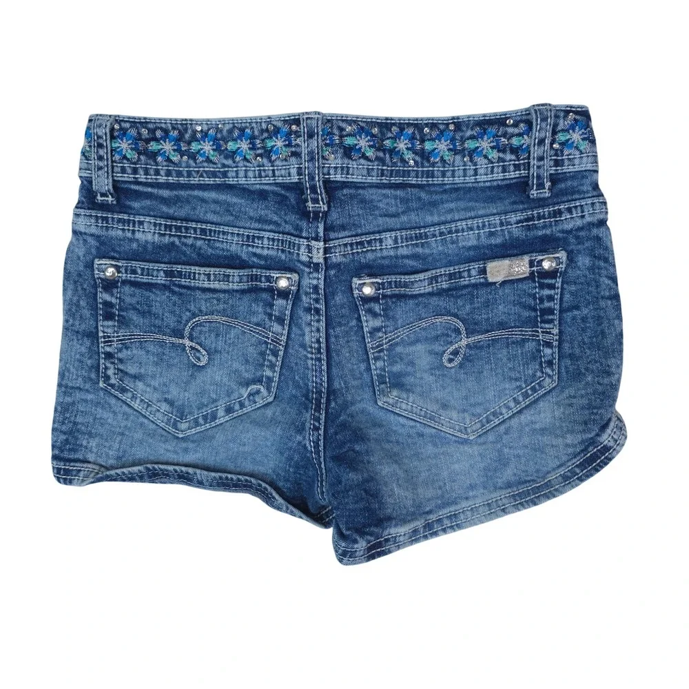 Justice Premium Denim Shorts Girls‎ 12S Blue Embroidered Rhinestone Y2K Boho